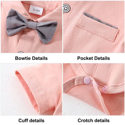 ZOEREA Baby Boy Clothes Suit Infant Short Sleeve Gentleman Outfits Dress Shirt+Bowtie+Suspender Shorts 0-18M