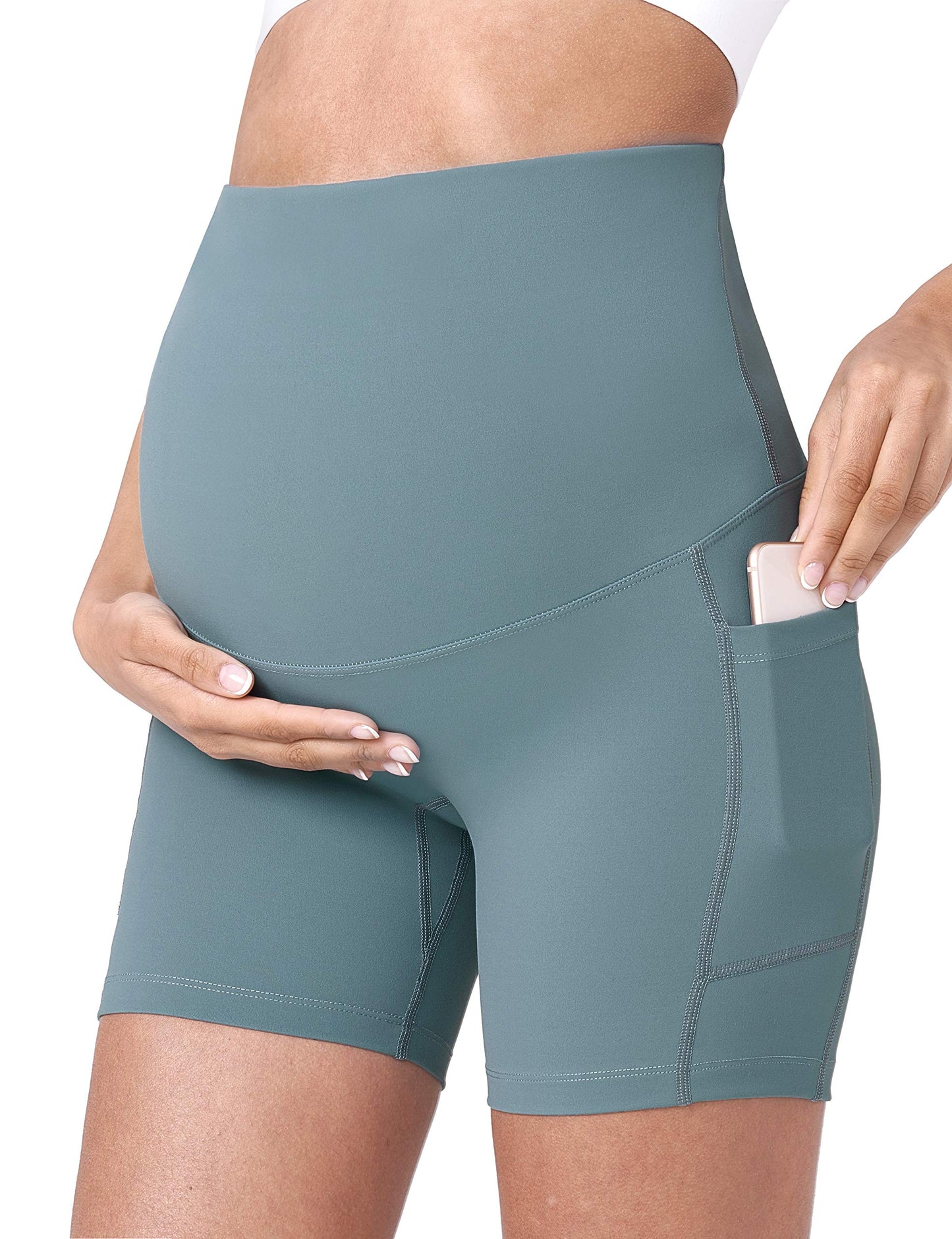 POSHDIVAH Women's Maternity Yoga Shorts Over The Belly Bump Summer Workout Running Active Short Pants with Pockets 5"/8"