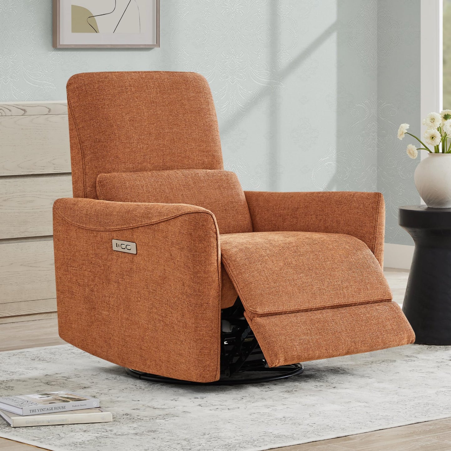 CHITA Power Recliner Chair Swivel Glider, FSC Certified Upholstered Living Room Nursery Reclining Sofa Chair with Lumbar Support, Linen