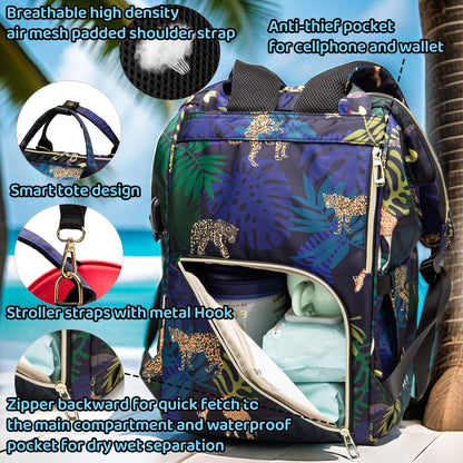 Diaper Bag Backpack for Dad and Mom with USB Charging Port Stroller Straps and Insulated Pocket,army military Travel Nappy Backpack for Daddy/Mommy (Black)