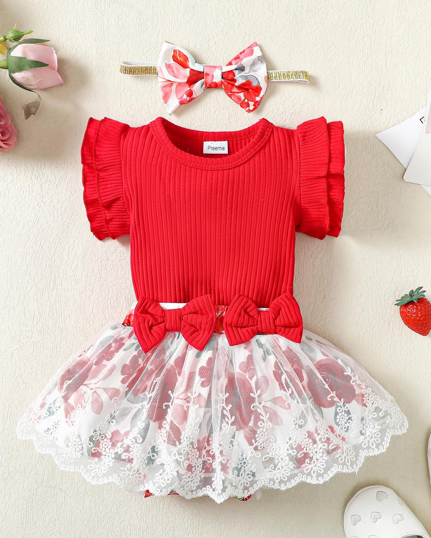 Mioglrie Preemie Clothes Girl Newborn Girl Outfits Infant Baby Girl Clothes Summer Romper Dress Shorts Set