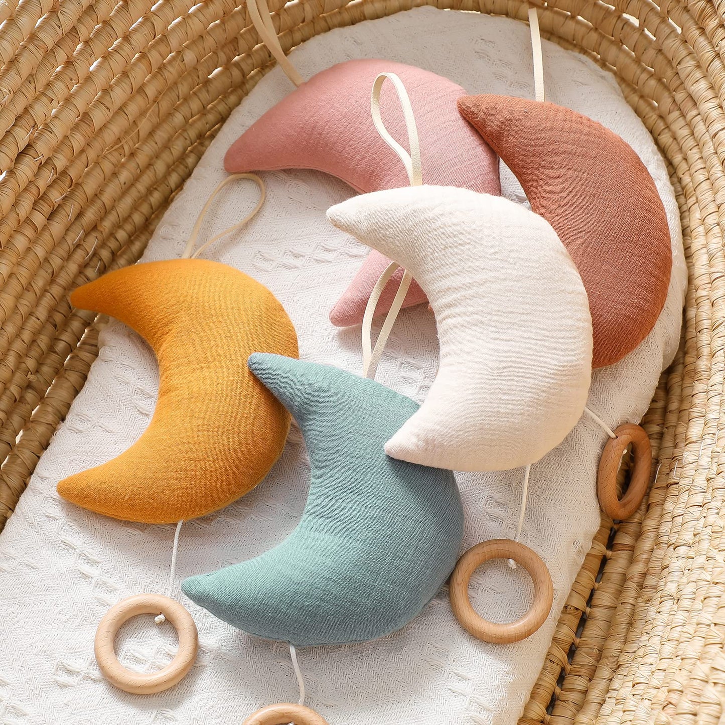 Baby Crib Mobile for Boys Girls| Boho Nursery Mobile| Gender Neutral Hand-Crocheted Mobile| Ceiling Mobile - Stars, Clouds, Moon