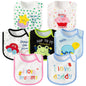 7Pcs Cotton Waterproof Baby Bibs Hook Loop Closure Newborn Bib Keepsake Baby Gift for Drooling Feeding Eating
