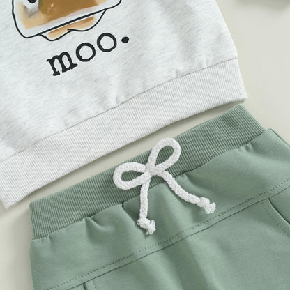 Pudcoco Toddler Baby Boys Girls Fall Clothes Farm Animal Outfit Horse Cow Chicken Sweatshirt and Jogger Pants Set