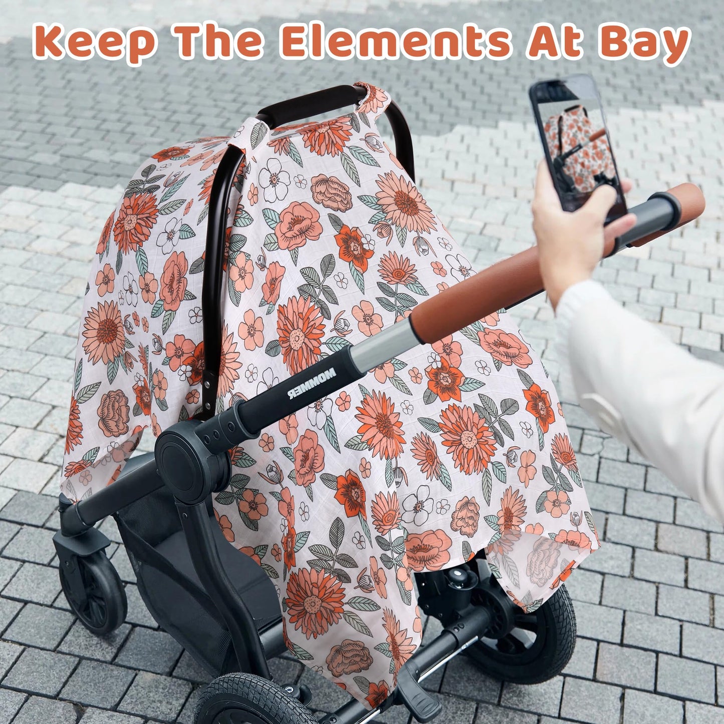 Rquite Car Seat Cover, Muslin Cotton Infant Car Seat Canopy, Breathable Baby Carrier Cover, Summer Stroller Sun Shade, Flower