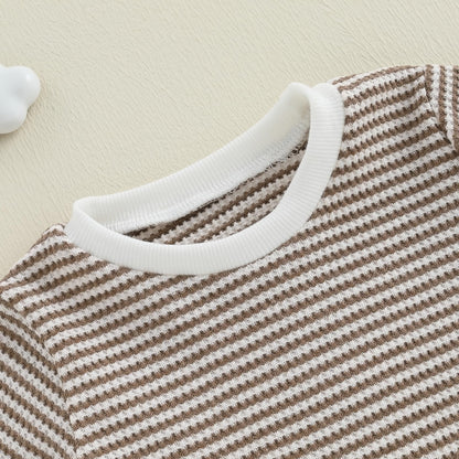 VISGOGO Baby Boy Girls Toddler Summer Outfit Striped T-shirt Toddler Boy Summer Clothes 6 12 18 Months 2 3 4 5 T Short Set