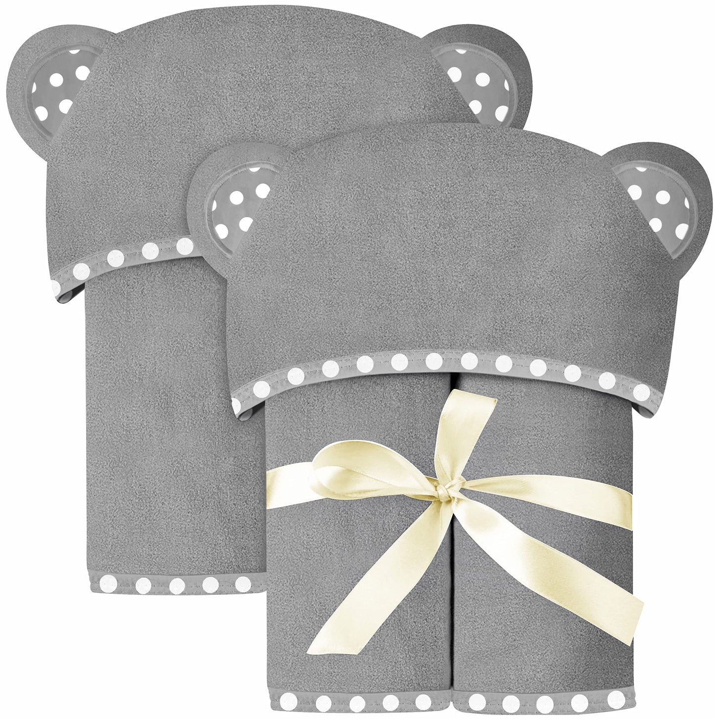 Set of 2 Hooded Baby Towels – White and Grey – Luxurious, Large and Super Absorbent – 30 x 30 Inch – Soft and Suitable for Infants, Toddlers and Kids – 400 GSM
