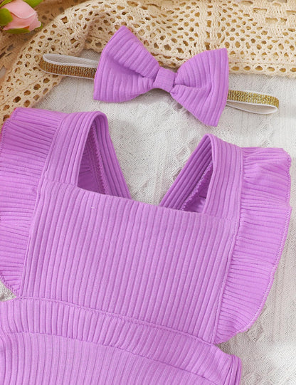 Fullfamous Baby Girl Ruffled Jumpsuit and Headband Set