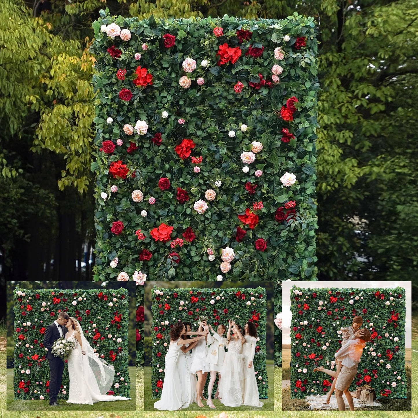 Artificial Luxury‌ Flower Wall Panels, Gorgeous 3D Silk Floral Backdrop for Wedding, Baby Show, Party and Home Decor, Quick Assembly/Storage, Eco ＆ Pet Friendly, 2 pcs, Each Panel 2*8 ft.