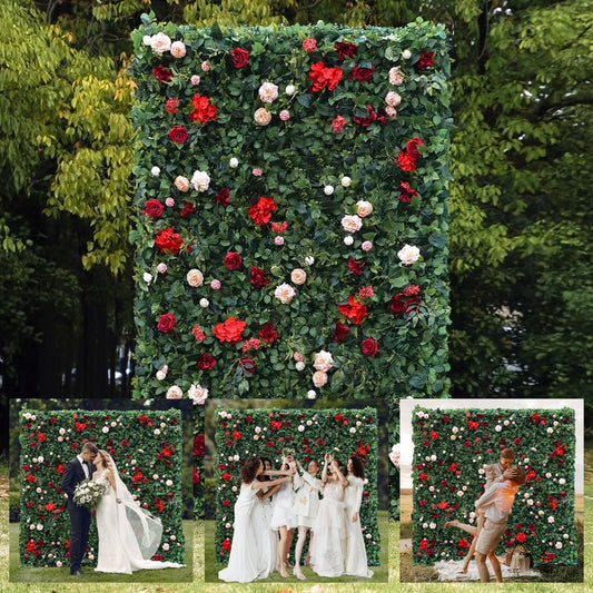 Artificial Luxury‌ Flower Wall Panels, Gorgeous 3D Silk Floral Backdrop for Wedding, Baby Show, Party and Home Decor, Quick Assembly/Storage, Eco ＆ Pet Friendly, 2 pcs, Each Panel 2*8 ft.