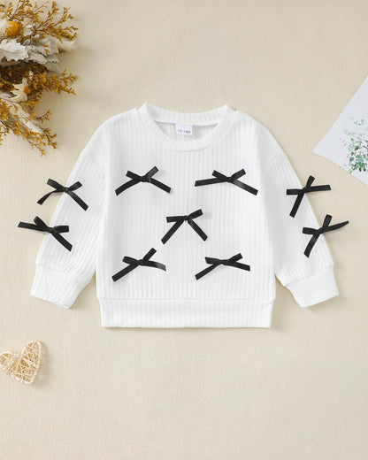 Renotemy Toddler Baby Girl Clothes Fall Winter Outfit, Bow Sweatshirt Denim Bell Bottom Jeans Outfits for 1-5 Year Girls