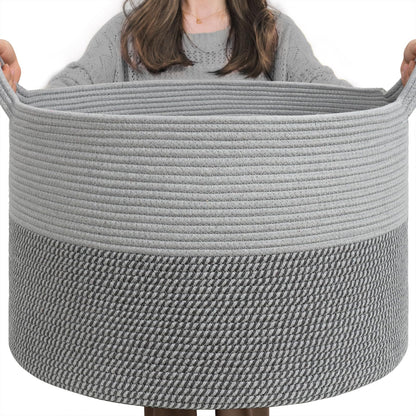 INDRESSME XXXLarge Cotton Rope Basket 21.7" x 21.7" x 13.8" Woven Baby Laundry Blanket Basket Toy Baskets with Handle Storage Comforter Cushions Thread Laundry Hamper