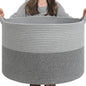 INDRESSME XXXLarge Cotton Rope Basket 21.7" x 21.7" x 13.8" Woven Baby Laundry Blanket Basket Toy Baskets with Handle Storage Comforter Cushions Thread Laundry Hamper
