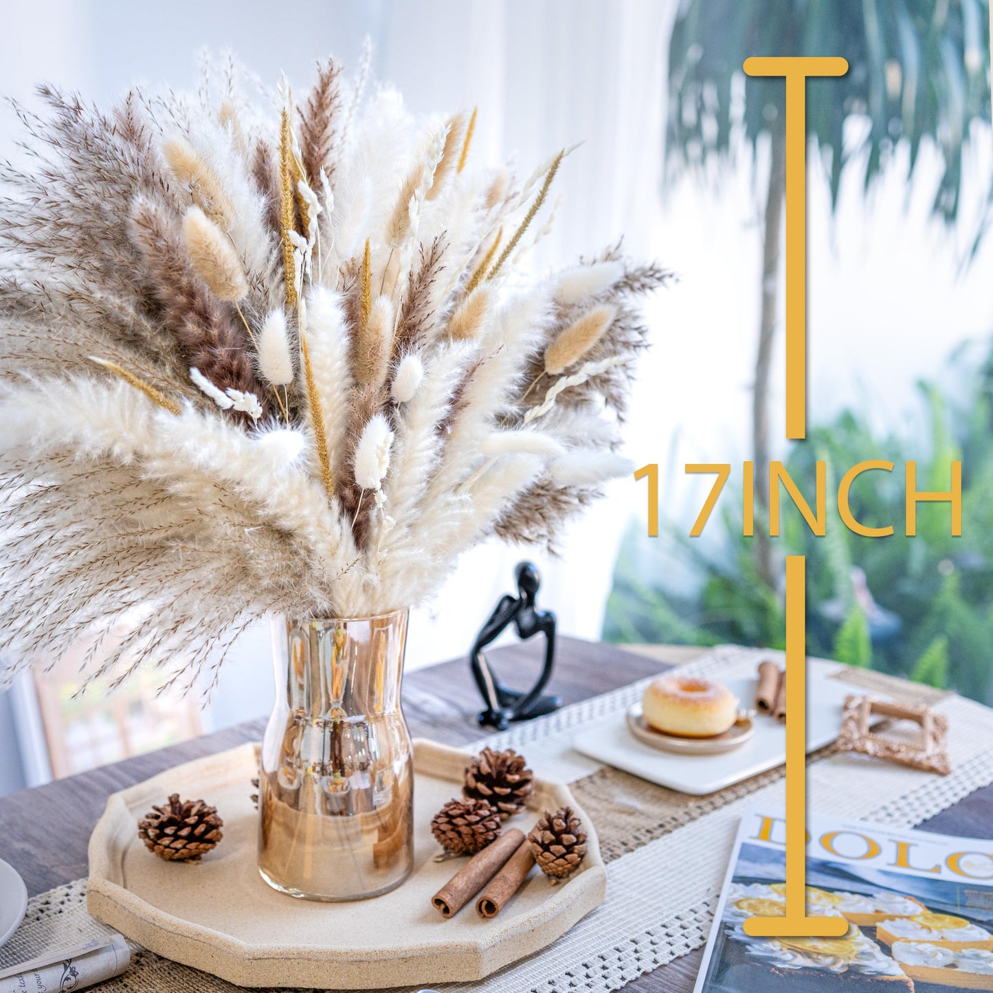 95 PCS Natural Pampas Grass Decor Bouquet | Boho Dried Floral Arrangement Centerpiece Table Decor Wedding Decor Rustic Decor, Natural, white, beige (Fdm-b-01)