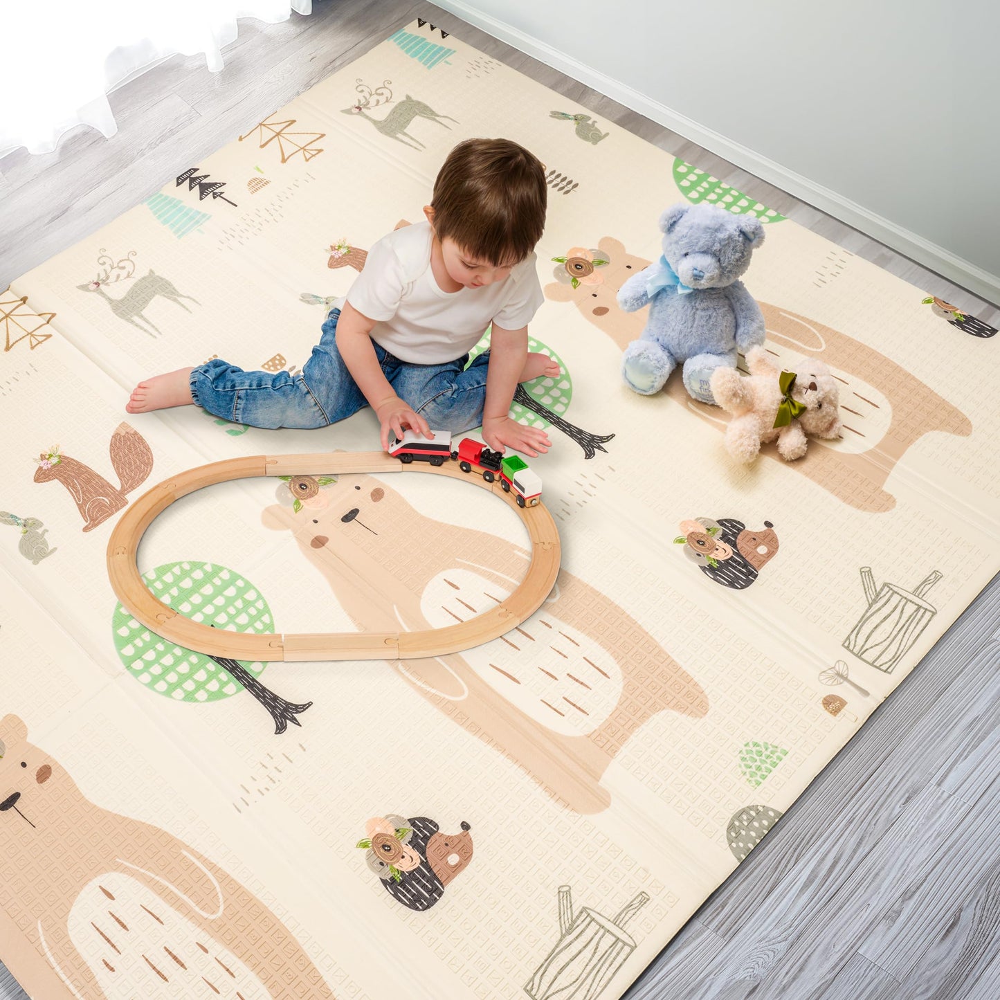 Sorbus Foldable Baby Play Mat, Kids Foam Mats for Floor with Travel Bag - Waterproof Foldable Play Mats for Babies, Infants, Toddlers, and Kids Playtime & Tummy Time 78x70x0.4 (Safari Party)