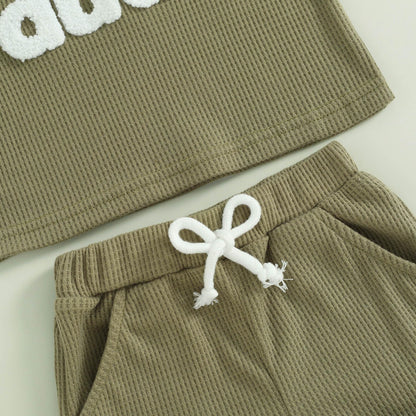 Toddler Baby Boy Summer Clothes Embroidered Waffle Short Sleeve T-Shirts Elastic Shorts Newborn Infant Boy Outfits