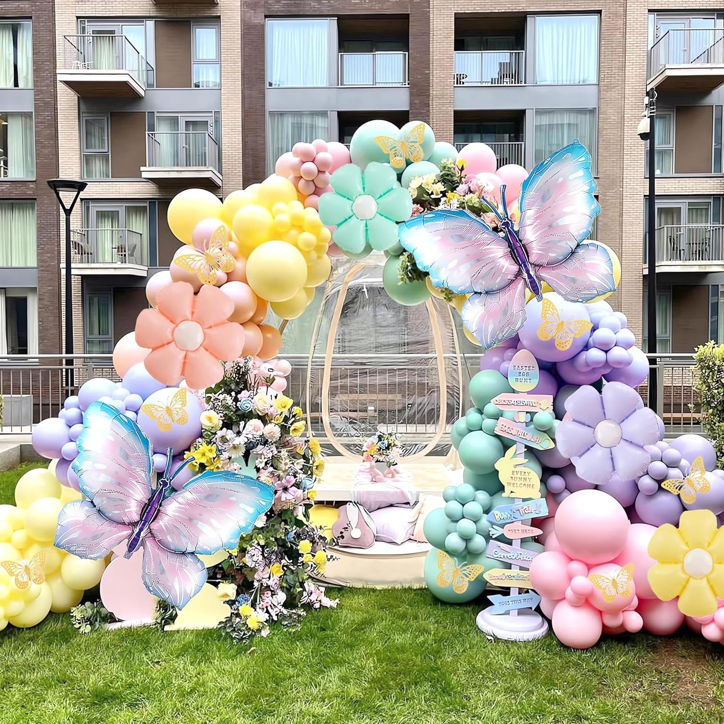 Butterfly and Daisy Flower Balloons Arch Garland Kit 164Pcs Pastel Purple Green Yellow Pink Orange Balloons with Butterfly Stickers for Birthday Party Baby Shower Decorations