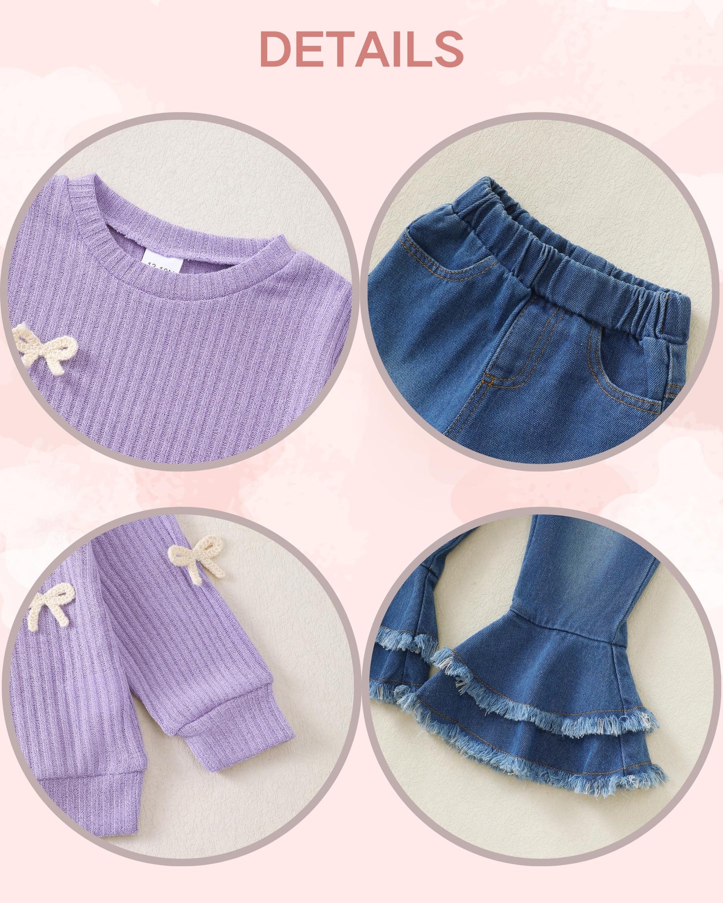 Renotemy Toddler Baby Girl Clothes Fall Winter Outfit, Bow Sweatshirt Denim Bell Bottom Jeans Outfits for 1-5 Year Girls