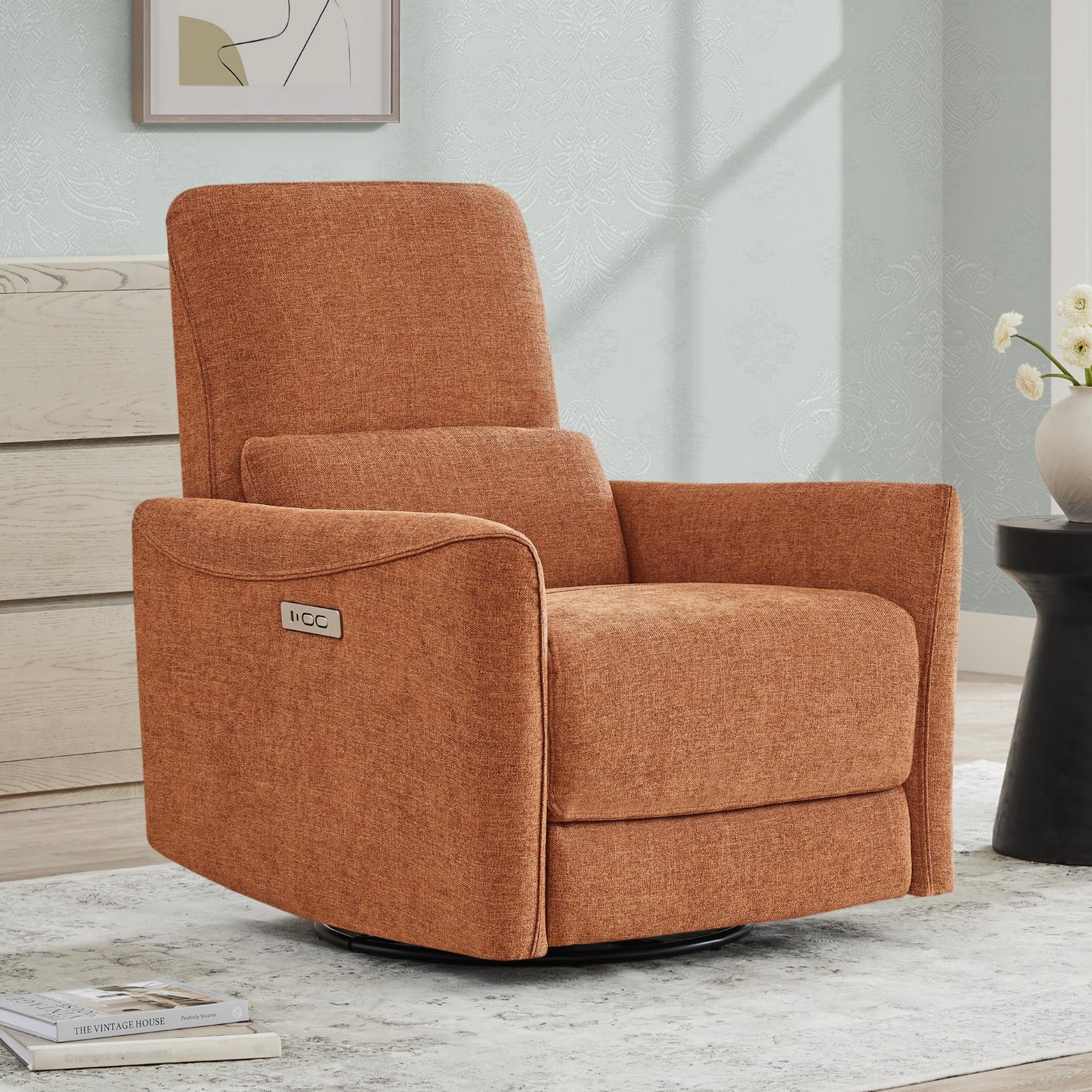 CHITA Power Recliner Chair Swivel Glider, FSC Certified Upholstered Living Room Nursery Reclining Sofa Chair with Lumbar Support, Linen