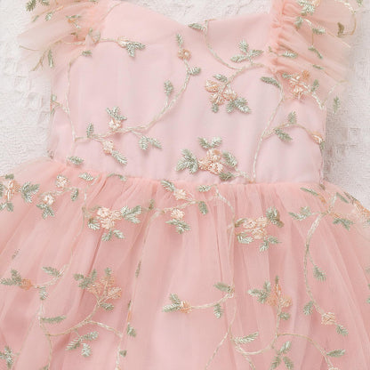 IDOPIP Floral Embroidered Baby Girl Romper Tutu Dress Princess Tulle Jumpsuit Headband Cake Smash 1st Birthday Party Outfit
