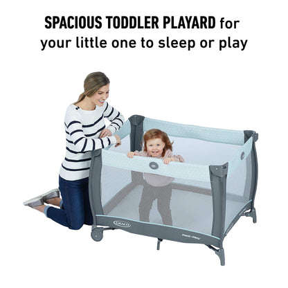 Graco On The Go Zip Pack ‘n Play Playard, Folding Playpen with Bassinet, Portable Crib, Reeves