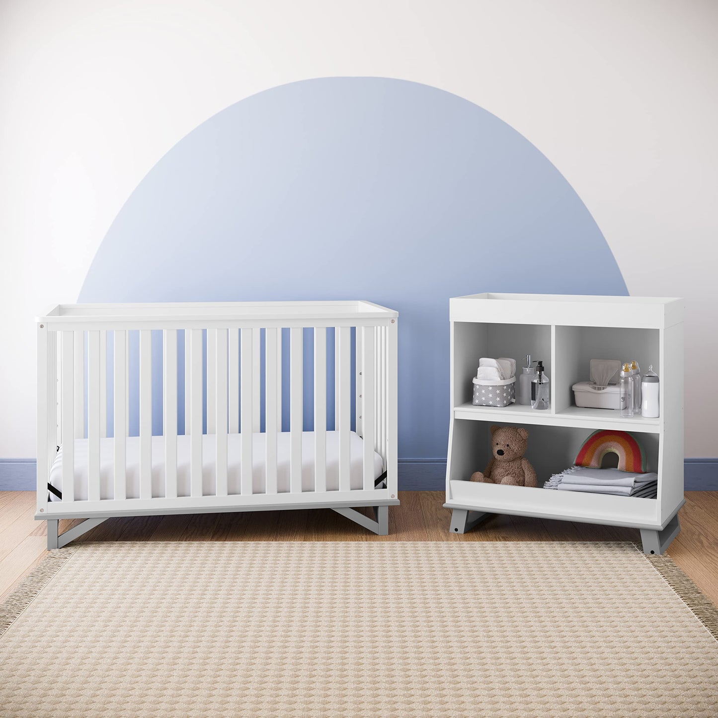 Storkcraft Modern Nursery Changing Table Dresser (White with White) – GREENGUARD Gold Certified, Dresser for Nursery, Changing Table With Drawers