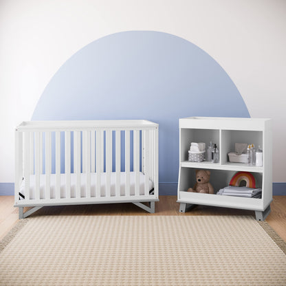 Storkcraft Modern Nursery Changing Table Dresser (White with White) – GREENGUARD Gold Certified, Dresser for Nursery, Changing Table With Drawers