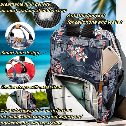 Diaper Bag Backpack for Dad and Mom with USB Charging Port Stroller Straps and Insulated Pocket,army military Travel Nappy Backpack for Daddy/Mommy (Black)