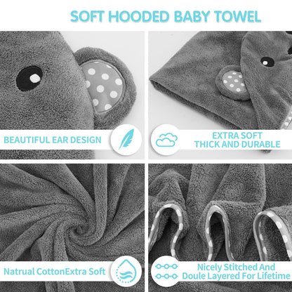 Baby Hooded Towel, 2 Pack Cotton Baby Towel Set, 31 X 31 Inch Super Soft Baby Bath Towel for Infants, Toddlers and Newborn (Panda)
