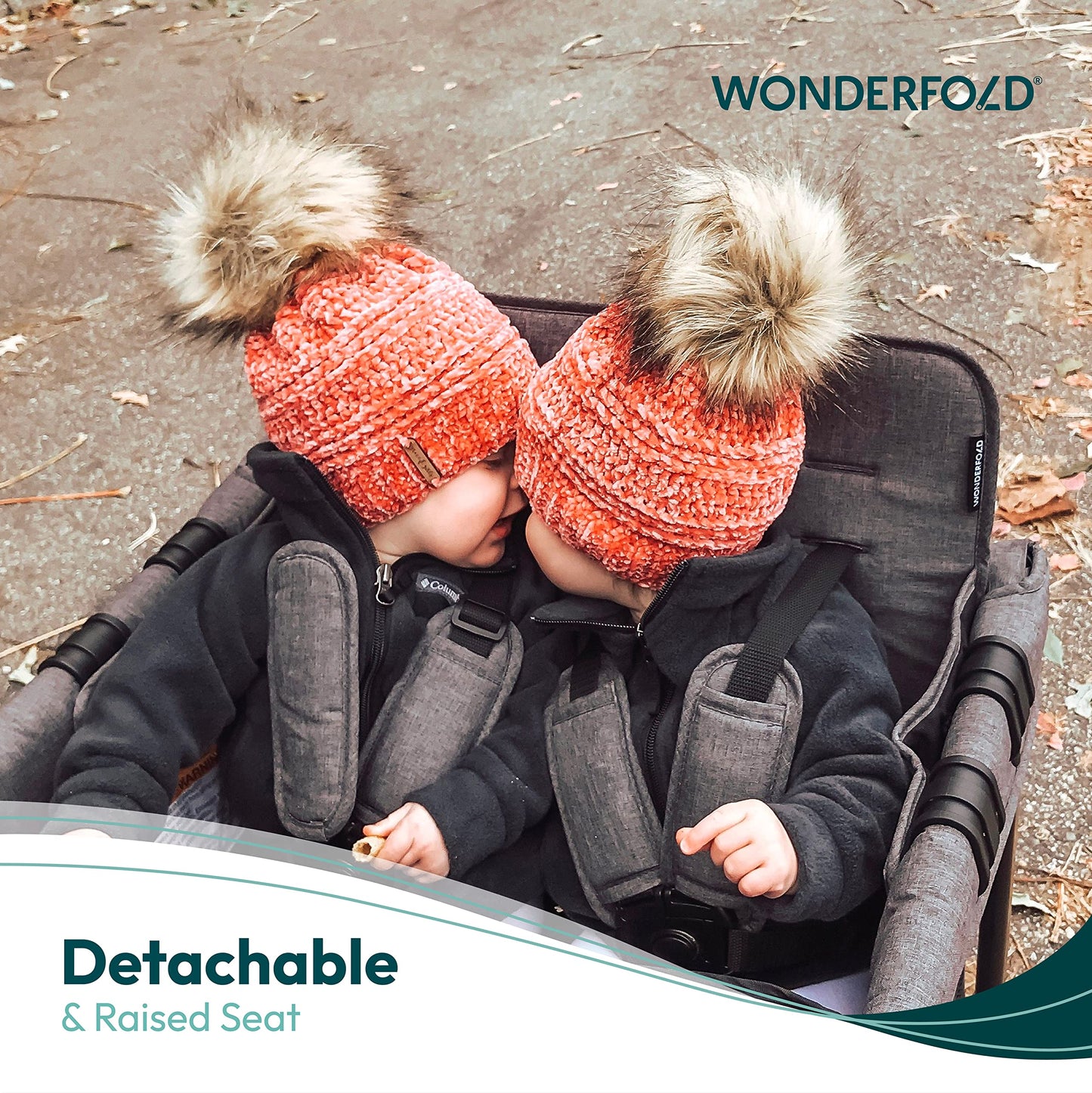 WONDERFOLD W4 Original Stroller Wagon (4 Seater) - Collapsible Wagon Stroller with Seats with 5-Point Harnesses, Easy Access Zipper Door, and Removable Sun Canopy, Black