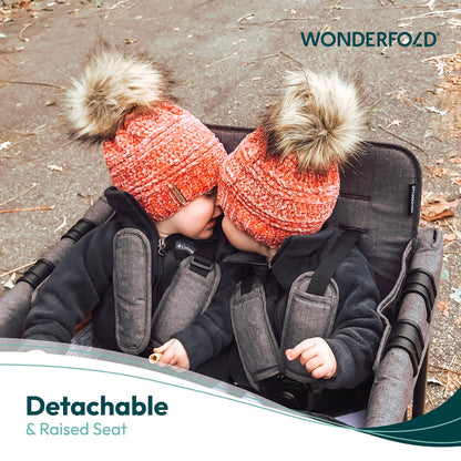 WONDERFOLD W4 Original Stroller Wagon (4 Seater) - Collapsible Wagon Stroller with Seats with 5-Point Harnesses, Easy Access Zipper Door, and Removable Sun Canopy, Black