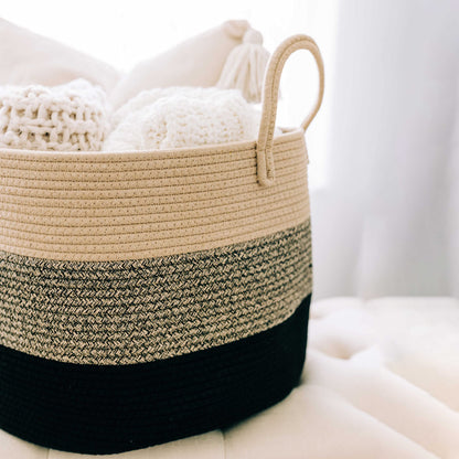 OrganiHaus Large Blanket Basket for Living Room 20x13, Rainbow Rope Basket for Classroom Organization, Toy Storage Basket, Woven Kids Laundry Basket, Baby Toy Box, Cute Storage Basket, Nursery Hamper