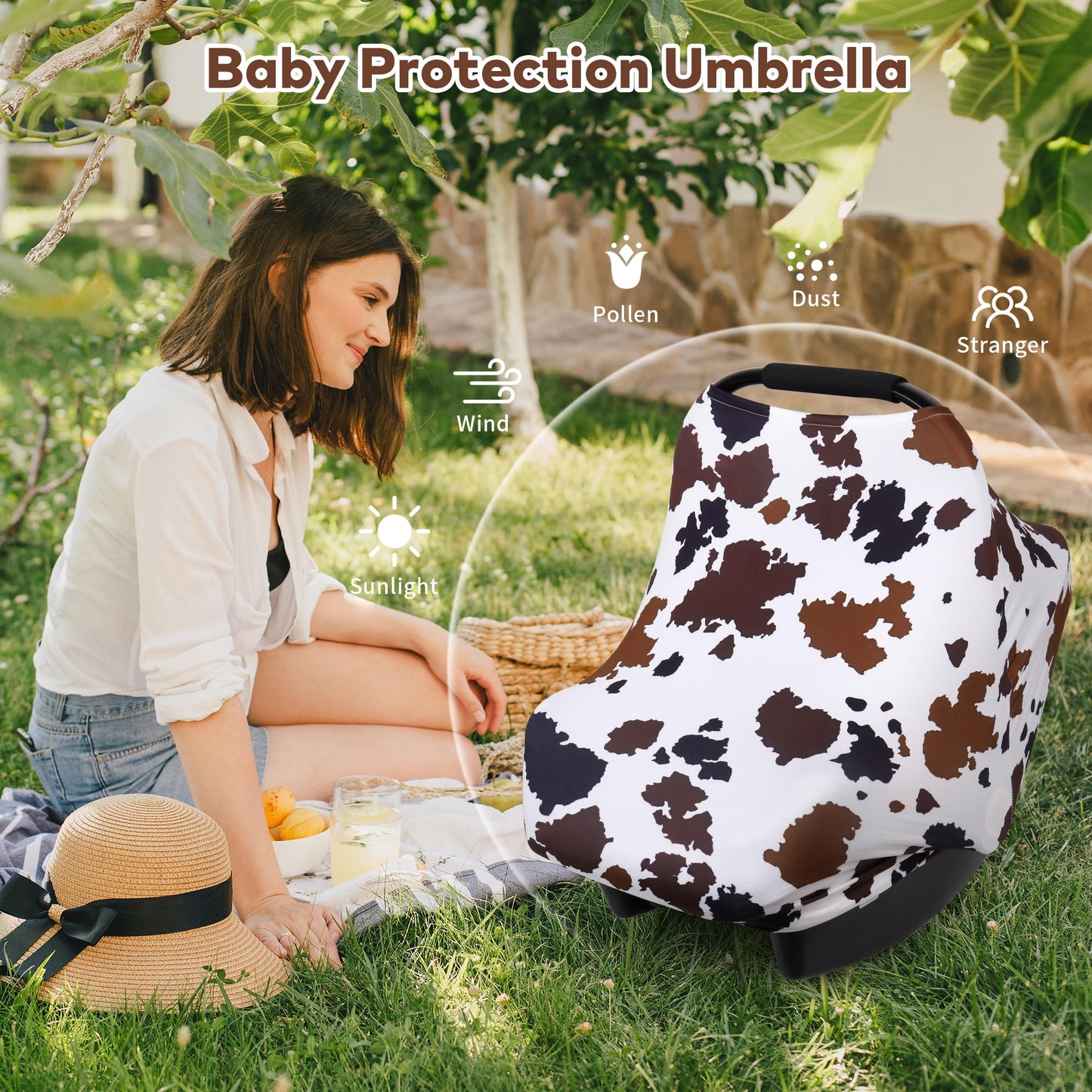 Rquite All-in-1 Car Seat Cover Baby, Carseat Covers for Girl Boy, Stretchy Soft Infant Car Seat Cover, Multi-use Baby Carrier Cover, Car Seat Canopy, Stroller Sun Shade, Nursing Breastfeeding Cover