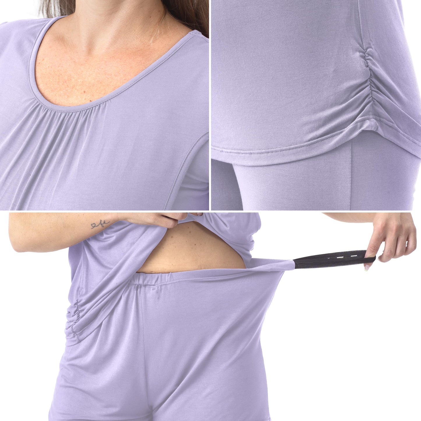 SUNNYBUY Womens Maternity Nursing Pajamas Set, Short Sleeve Breastfeeding Shirts，Pregnancy Shorts & Pants 3 Piece Nursing PJS