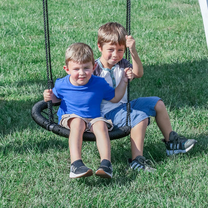 Backyard Discovery Whispering Point Light Gray Cedar Wood Swing Set with Wave Slide, Clubhouse, Crows Nest, Play Kitchen, Belt Swings, Web Swing, Rock Wall, Playhouse, Ladder, Windows, Outdoor Playset