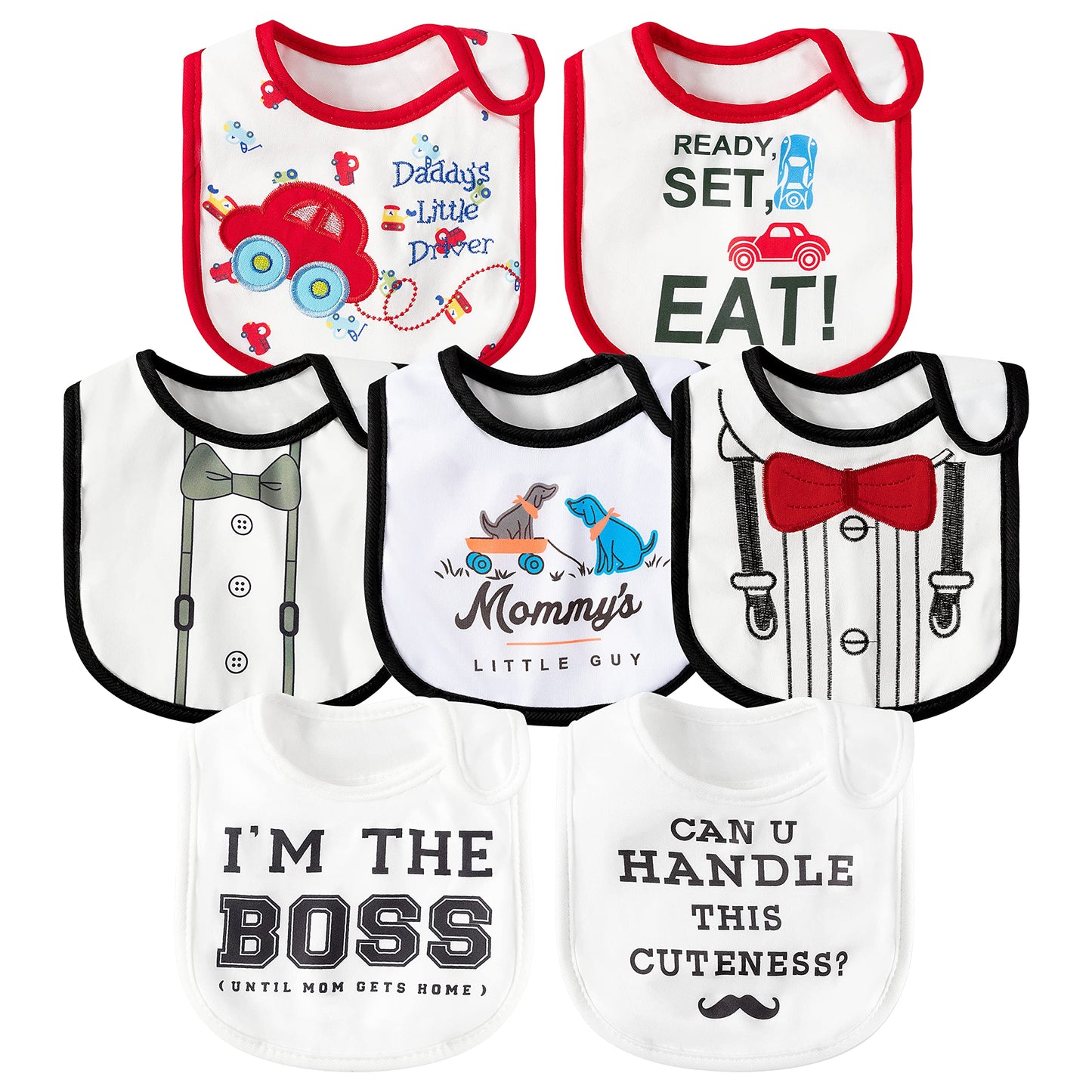 7Pcs Cotton Waterproof Baby Bibs Hook Loop Closure Newborn Bib Keepsake Baby Gift for Drooling Feeding Eating