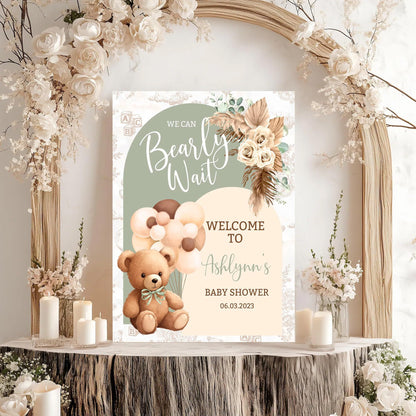Personalized We Can Bearly Wait Baby Shower Welcome Sign, Welcome to Baby Shower Sign - Teddy Bear & Balloon Theme Décor #5