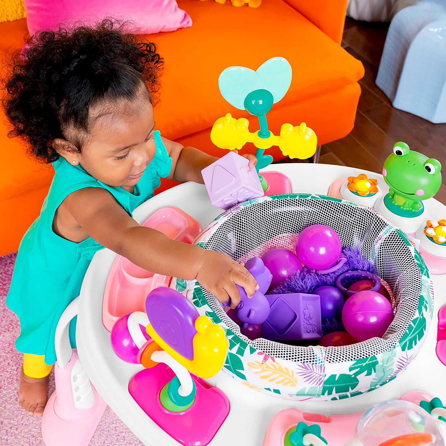 Bright Starts Bounce Bounce Baby 2-in-1 Activity Center Jumper & Table - Playful Pond (Green), 6 Months+