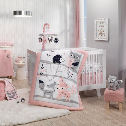 Lambs & Ivy Painted Forest 4-Piece Crib Bedding Set - Gray, Beige, White