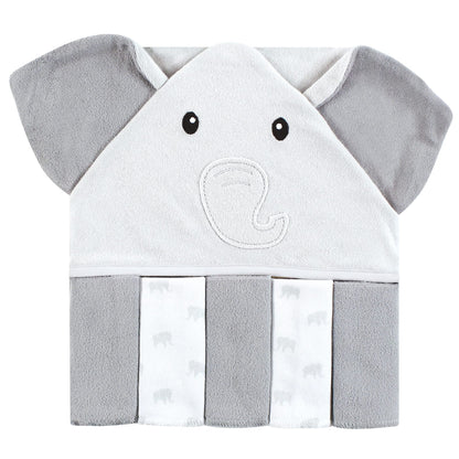 Hudson Baby Unisex Baby Hooded Towel and Five Washcloths, Modern Giraffe, One Size