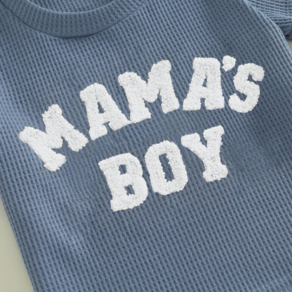 Kupretty Toddler Baby Boy Summer Clothes Embroiderey Waffle Knit Short Sleeve T-Shirt Tees + Casual Shorts Cute Clothing Set