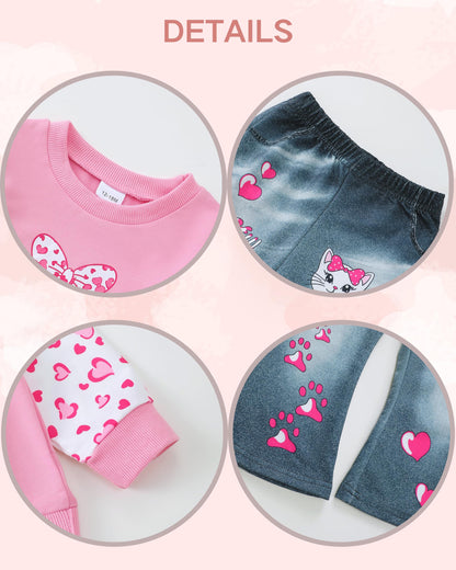 Renotemy Toddler Baby Girl Clothes Fall Winter Outfits Gifts Sweatshirt Bell Bottom Jeans Pants for 12Months-5 Year Girls