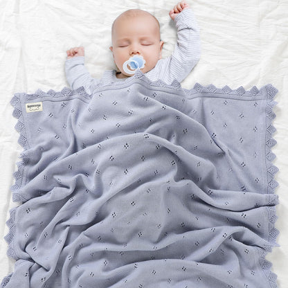mimixiong Cotton Baby Blanket Knitted Crochet Receiving Crib Nursery Swaddling Blankets for Newborn Baby Boy Girl Off White 30x40 Inch
