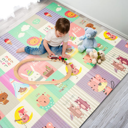 Sorbus Foldable Baby Play Mat, Kids Foam Mats for Floor with Travel Bag - Waterproof Foldable Play Mats for Babies, Infants, Toddlers, and Kids Playtime & Tummy Time 78x70x0.4 (Safari Party)