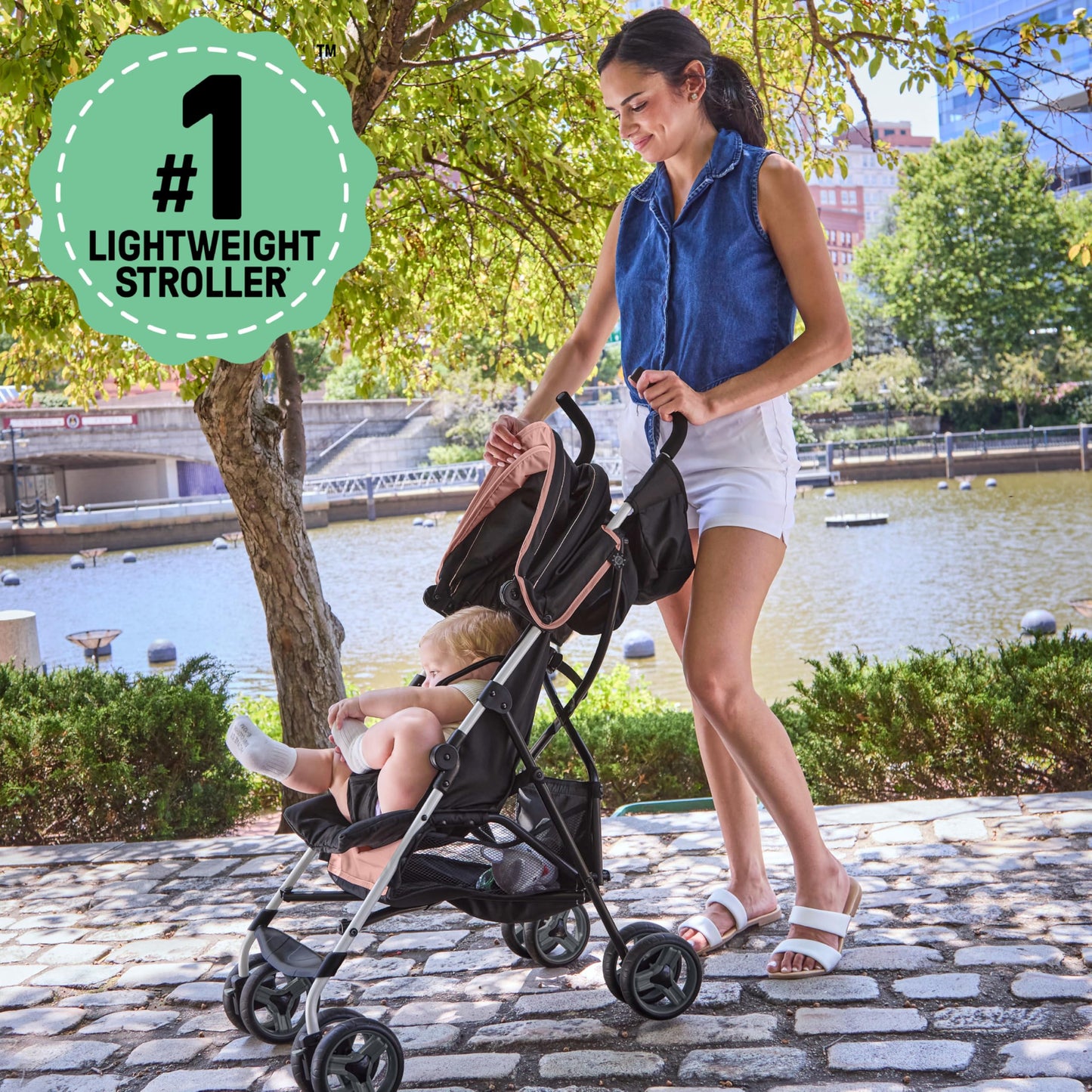 Summer by Ingenuity 3D Mini Convenience Stroller – Lightweight Stroller with Compact Fold, Multi-Position Recline, Canopy with Pop Out Sun Visor and More – Umbrella Stroller for Travel, Pink