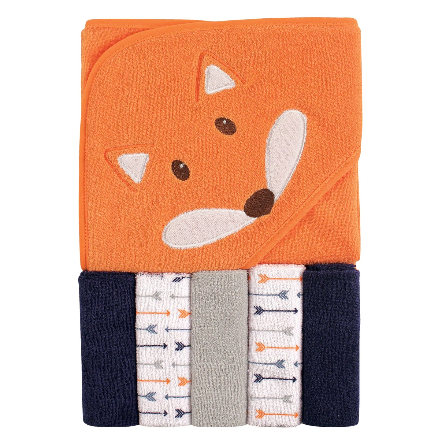 Luvable Friends Unisex Baby Hooded Towel with Five Washcloths, Cotton,Polyester,Ikat Elephant, One Size