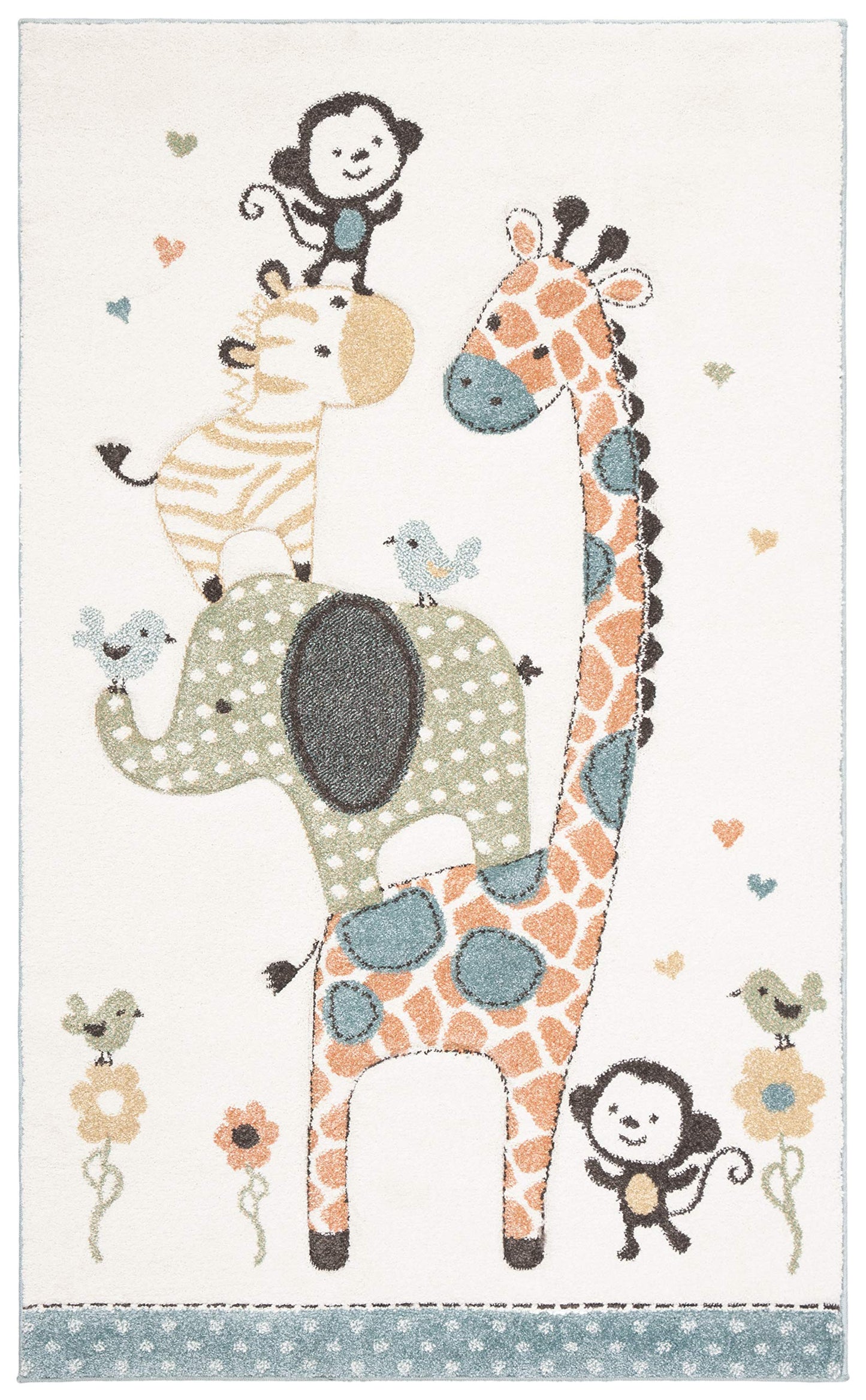 SAFAVIEH Carousel Kids Collection Accent Rug - 4' x 6', Ivory, Animal Design, Non-Shedding & Easy Care, Ideal for High Traffic Areas for Boys & Girls in Playroom, Nursery, Bedroom (CRK120A)
