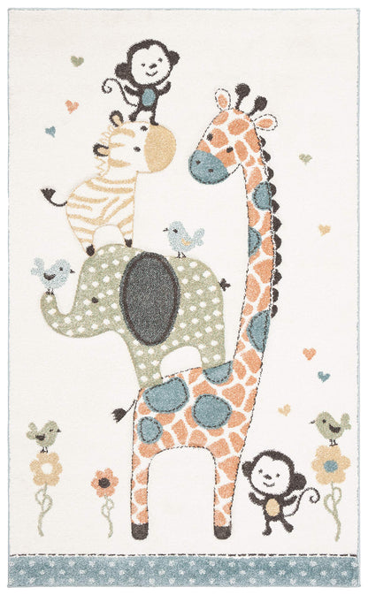 SAFAVIEH Carousel Kids Collection Accent Rug - 4' x 6', Ivory, Animal Design, Non-Shedding & Easy Care, Ideal for High Traffic Areas for Boys & Girls in Playroom, Nursery, Bedroom (CRK120A)