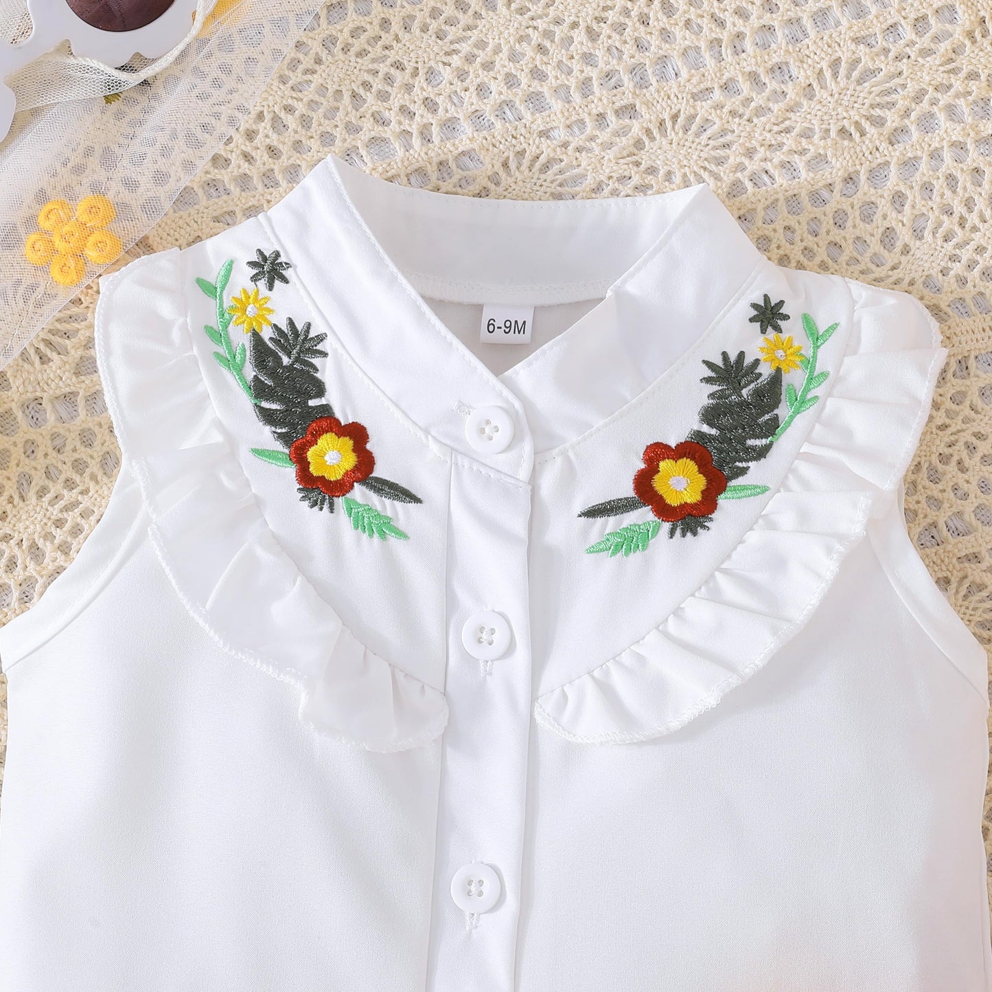 SUREPOCH Baby Girl Clothes Toddler Summer Embroidery Short Shirt Pant Girl Outfit Sleeveless Top Clothes Set
