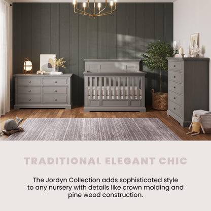 Child Craft Jordyn Full Panel 4-in-1 Convertible Crib, Baby Crib Converts to Day Bed, Toddler Bed and Full-Size Bed, 3 Adjustable Mattress Positions, Non-Toxic, Baby Safe Finish (Lunar Gray)